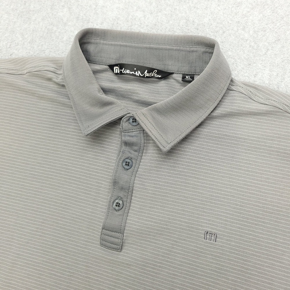 Travis Mathew Polo Shirt Mens XL Gray Striped Golf Casual Cotton Polyester